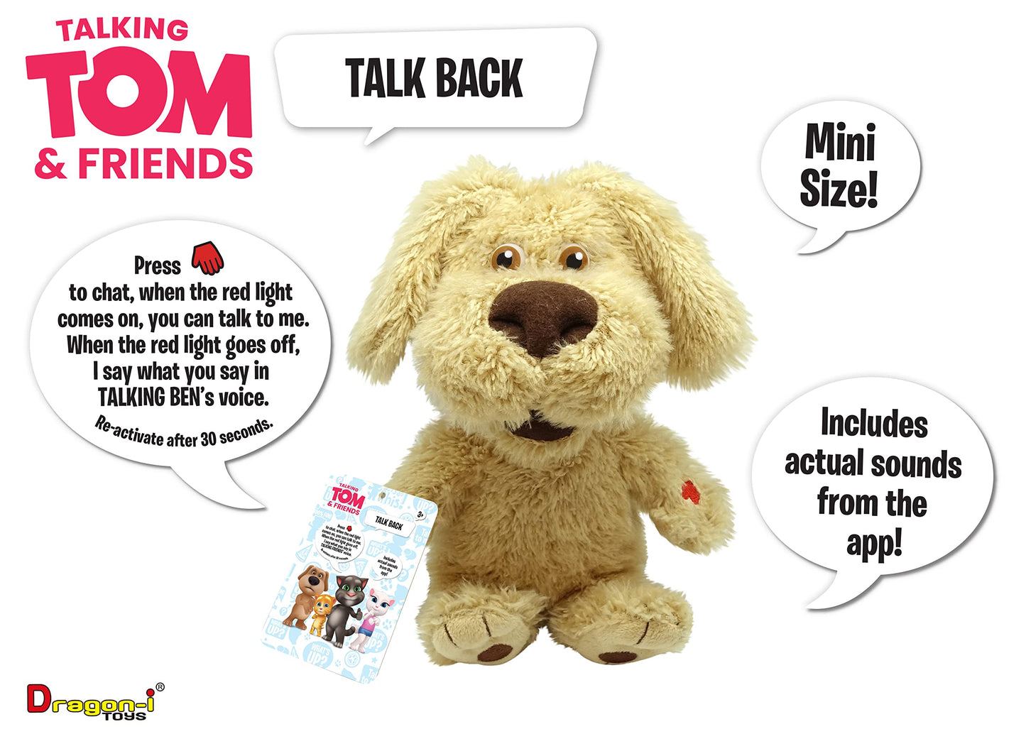 Relsy Official Talking Tom And Friends - Talking Ben 10 Inch Mini Cute Plush With Interactive Talkback Repeating Voice & Sounds, Stuffed Animal Plush Toy For Kids
