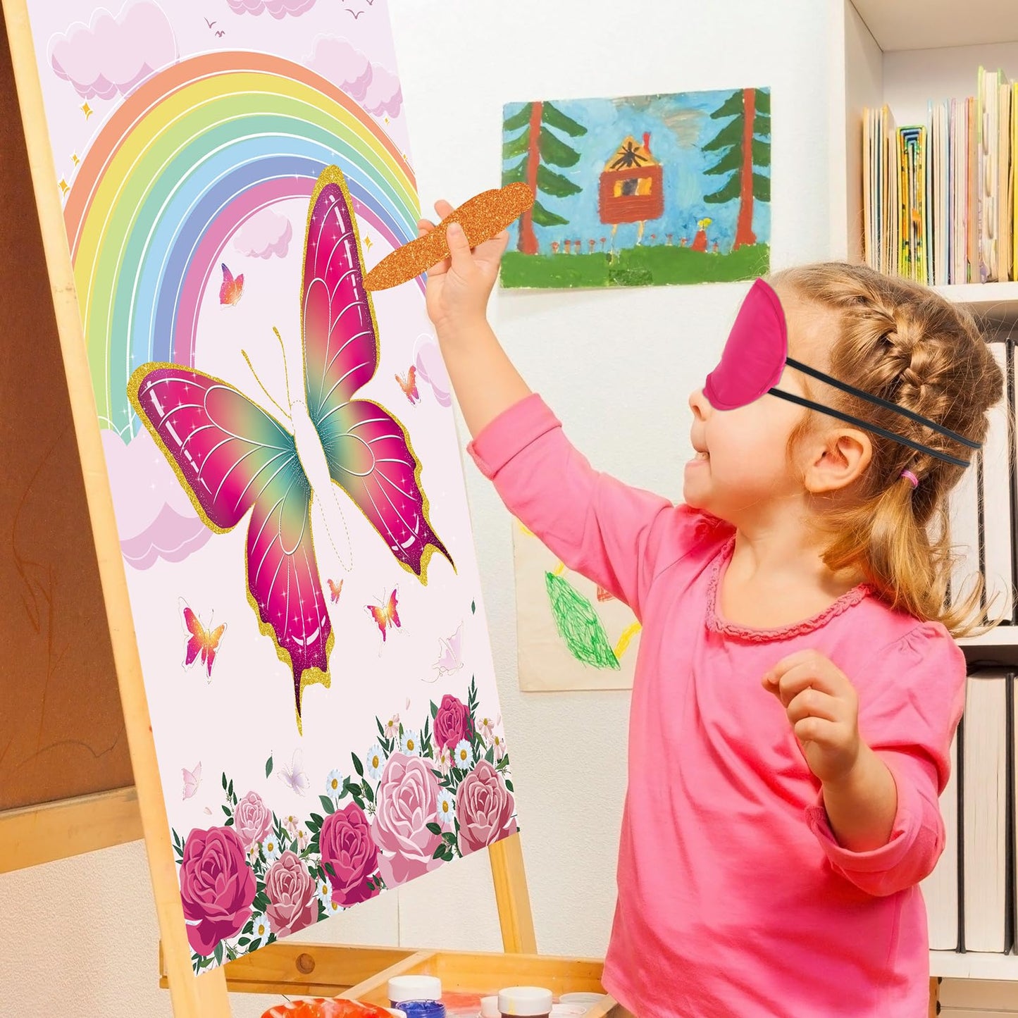 Pin The Tail On The Butterfly Party Games For Girls Butterfly Party Favors Birthday Party Games Pink Butterfly Birthday Party Supplies Decorations, Large Butterfly Game Poster With 36 Stickers