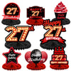 Happy 27Th Birthday Red And Black Table Honeycomb Centerpieces Balloons Theme Decor Table Decorations Table Toppers For Girls Women Princess 27 Years Old Birthday Party Bday Supplies Background Gold