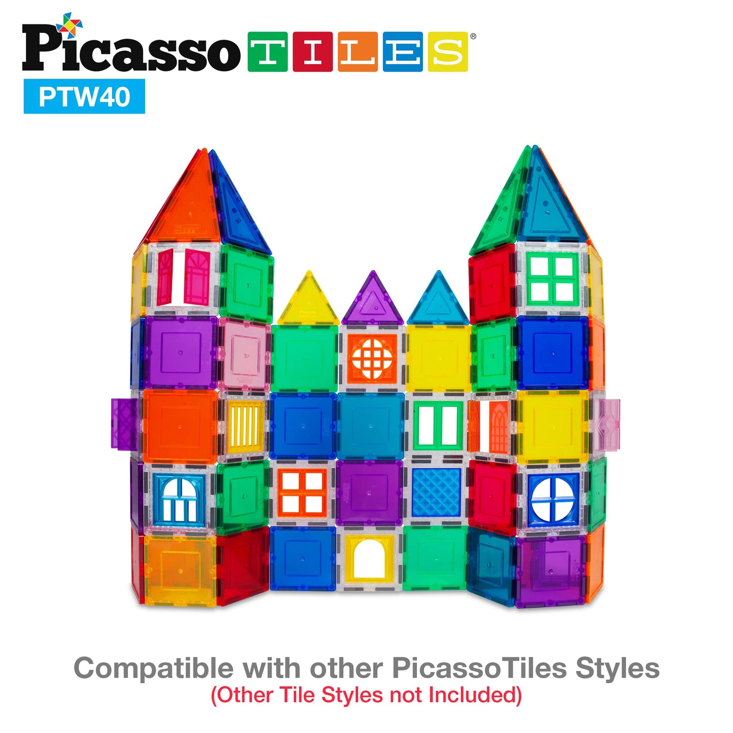PicassoTiles 40pcs Magnetic Tile Clip-in Window and Door Expansion Set, Magnetic Block Add-ons, Magnet Building Construction Toy