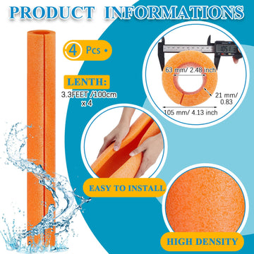 Hanaive 4 Pcs 40 Inch X 4. 1 Inch Jumbo Pool Noodles Bulk Large Swimming Swim Noodles For Floating Craft Projects Pre Slit Clamp