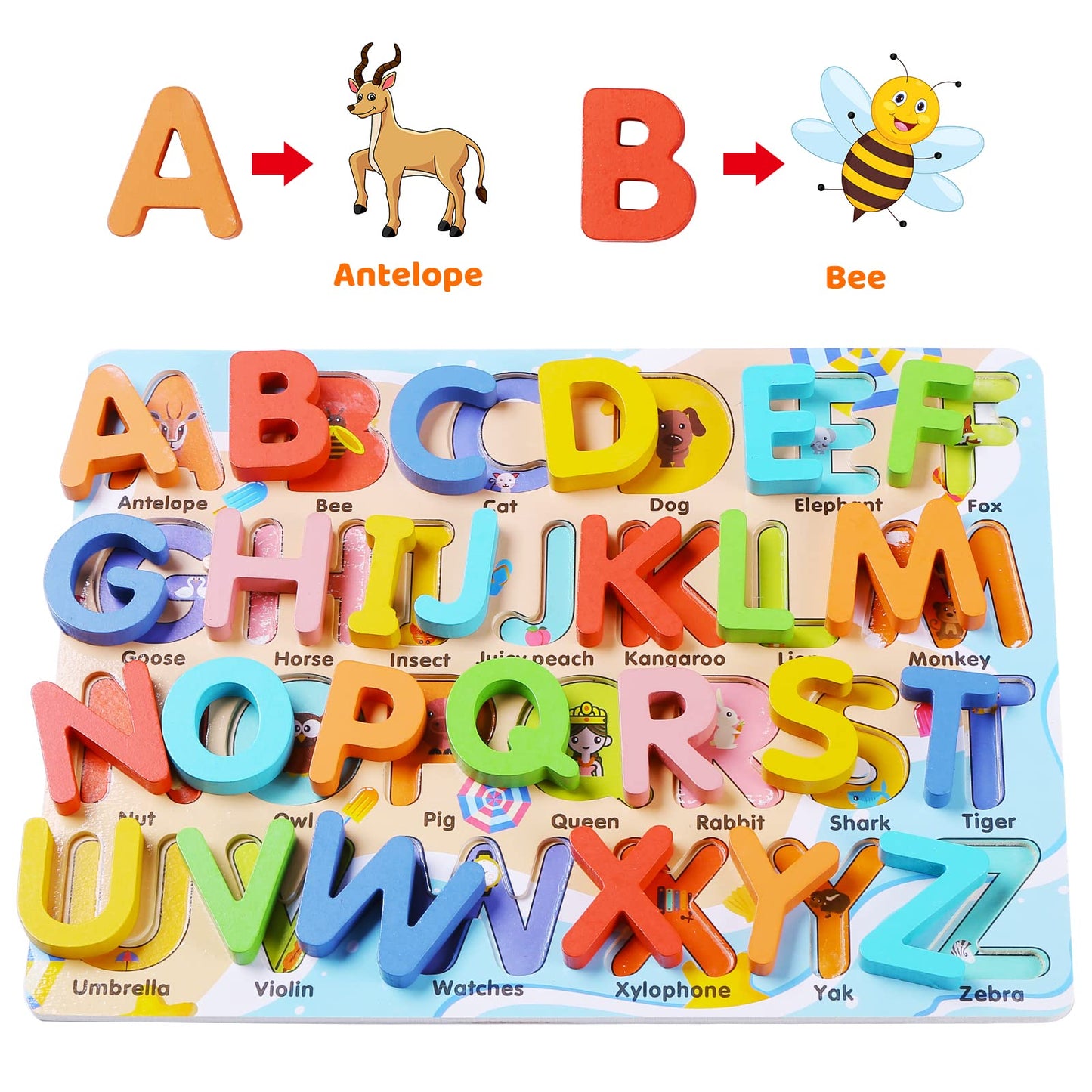 Wooden Puzzles For Toddlers, Voamuw Alphabet Number Shape Learning Education Preschool Toys For Kids Ages 3-6 Years Old (Set Of