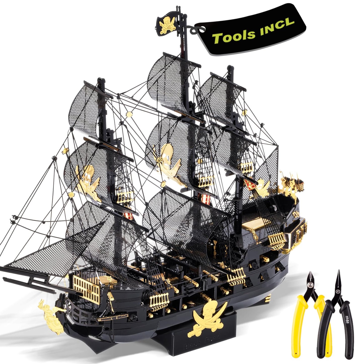Piececool 3D Metal Puzzles For Adults, Black Pearl Pirate Ship Model Kits With Diy Tools, Watercraft Metal Model Building Kit For Birthday