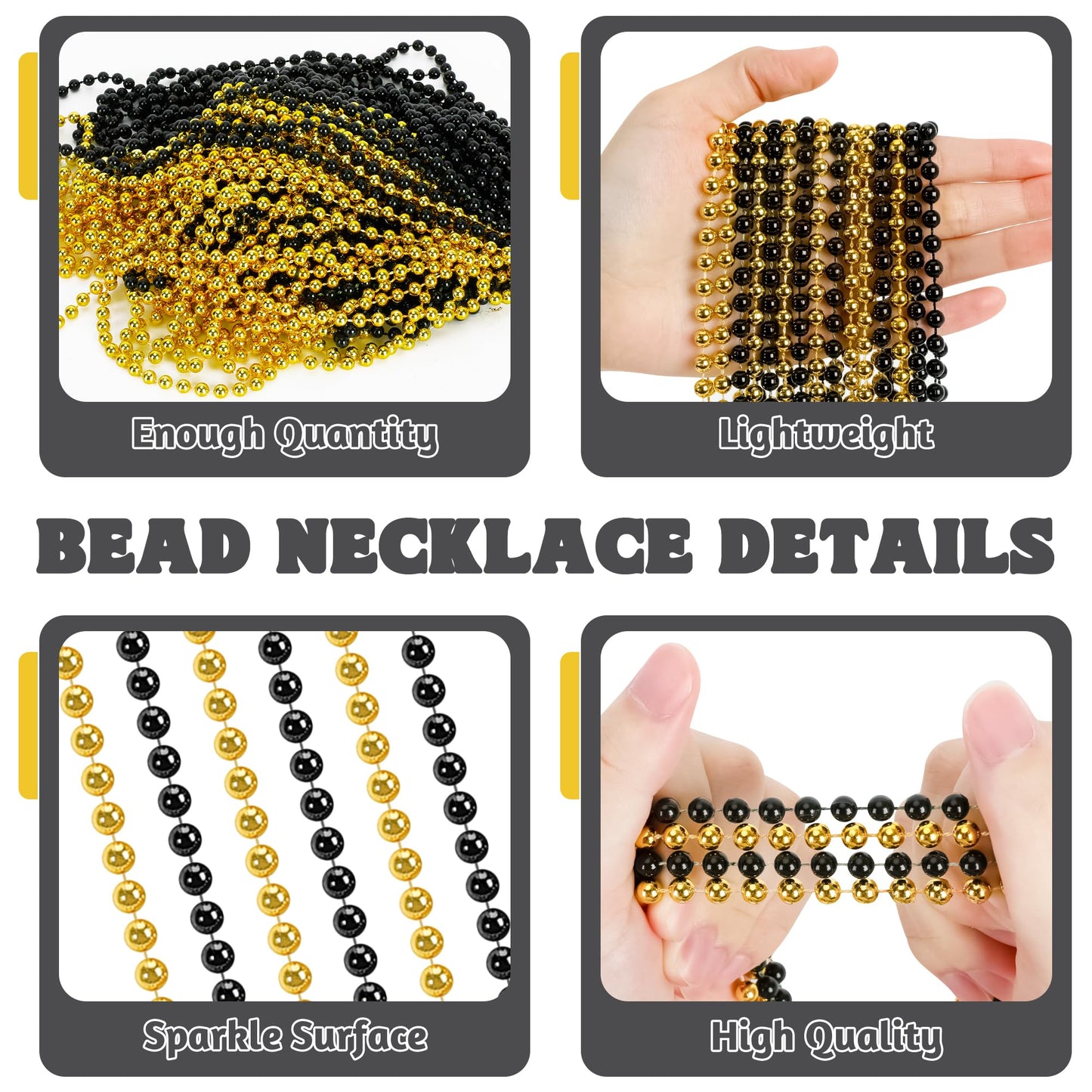 100 Pcs New Years Beads Bulk, 33'' Mardi Gras Beads Necklaces, Congrats Grad Beads Necklaces, Blackgold Parade Throw Supplies Gr