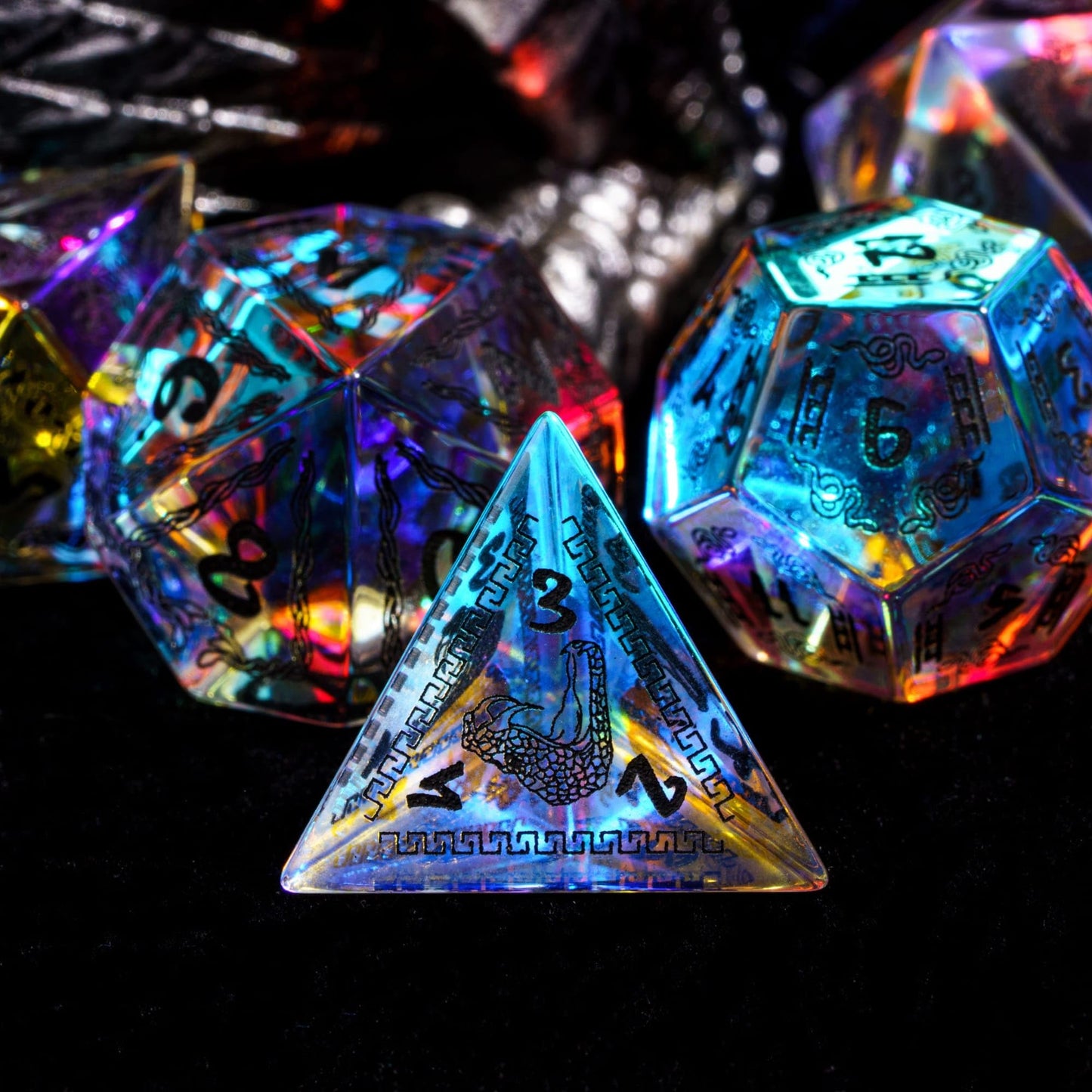 Udixi Prism Glass Dice Set 7Pcs Rainbow Glass Dnd Dice With Gift Box For Dungeons And Dragons D&D Table Games (Medusa)