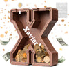 Summidate Wooden Letter Piggy Bank Extra Thick Large Capacity Piggy Bank for Kids Boys Girls Toddler Alphabet X Money Bank| Coin Box Birthday Christmas Festival