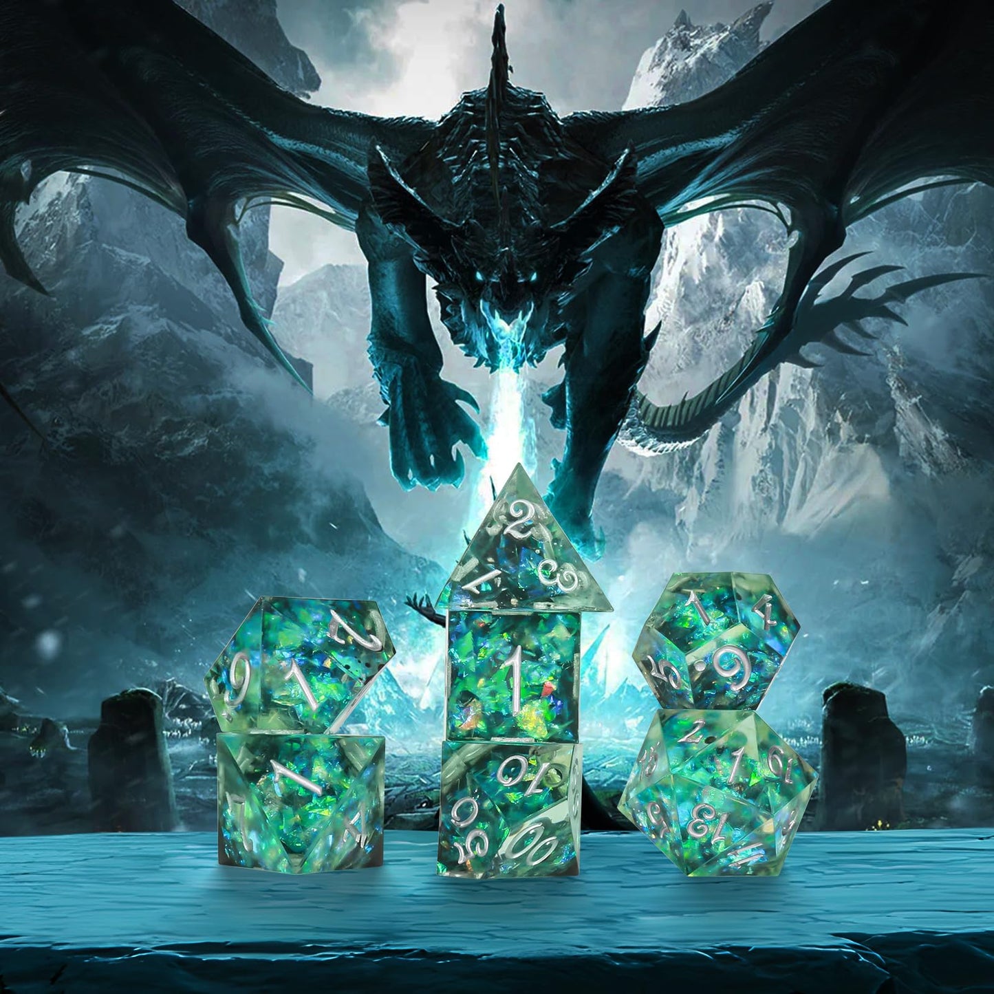 Oricraft Green Magic Dice Dnd Dice Set Dungeons And Dragons Polyhedral Role Playing Gaming Dices Green Underwater World D20 Dice