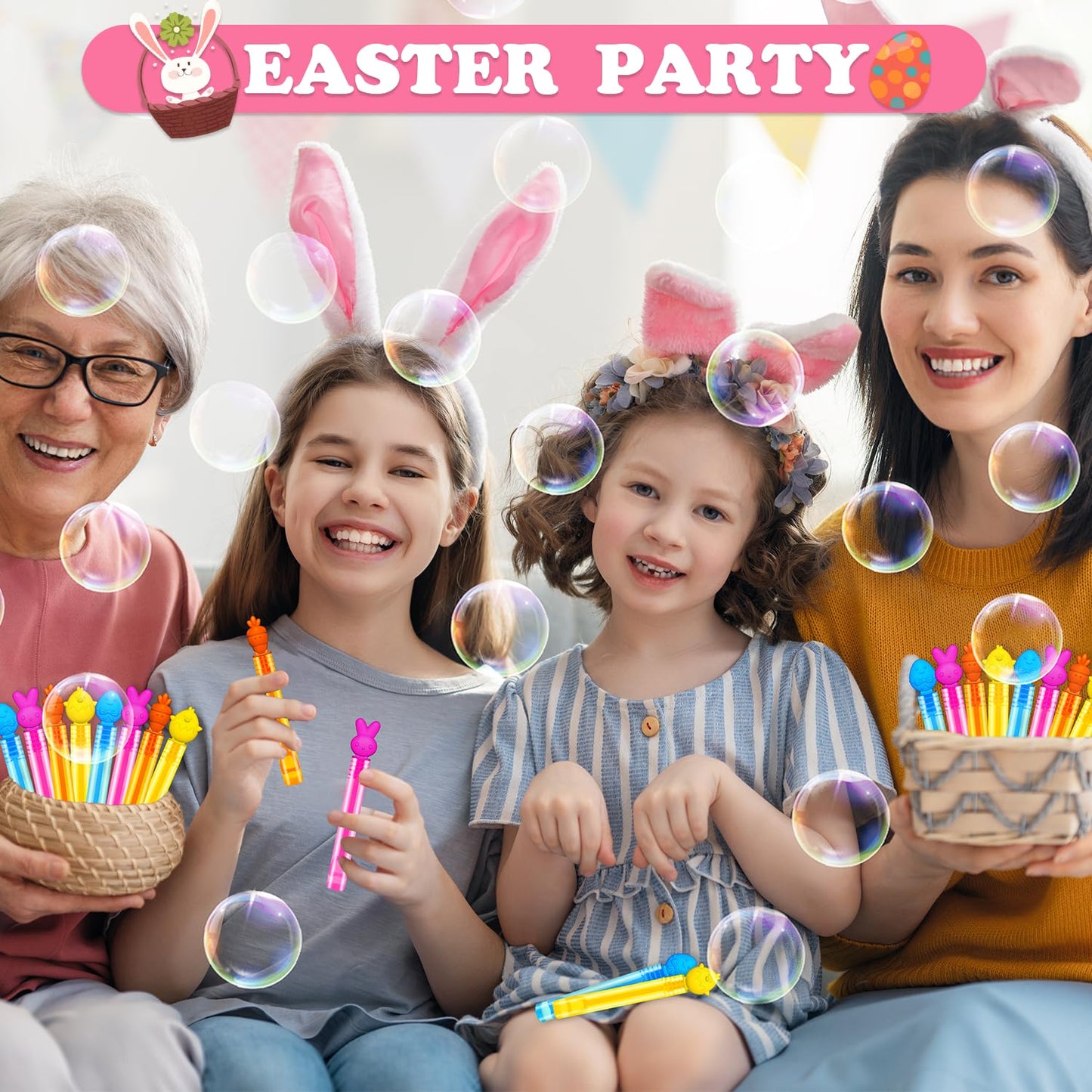 20 Pack Easter Mini Bubbles Wands Toys Gifts For Toddlers, Small Stuff Party Favors For Kids Easter Basket, Non Candy Goodie Gif