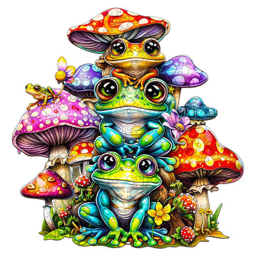 Wooden Puzzles For Adults - Unique Shaped Wooden Puzzles For Adults And Kids - Frog Family Wooden Jigsaw Puzzles - Christmas Bir