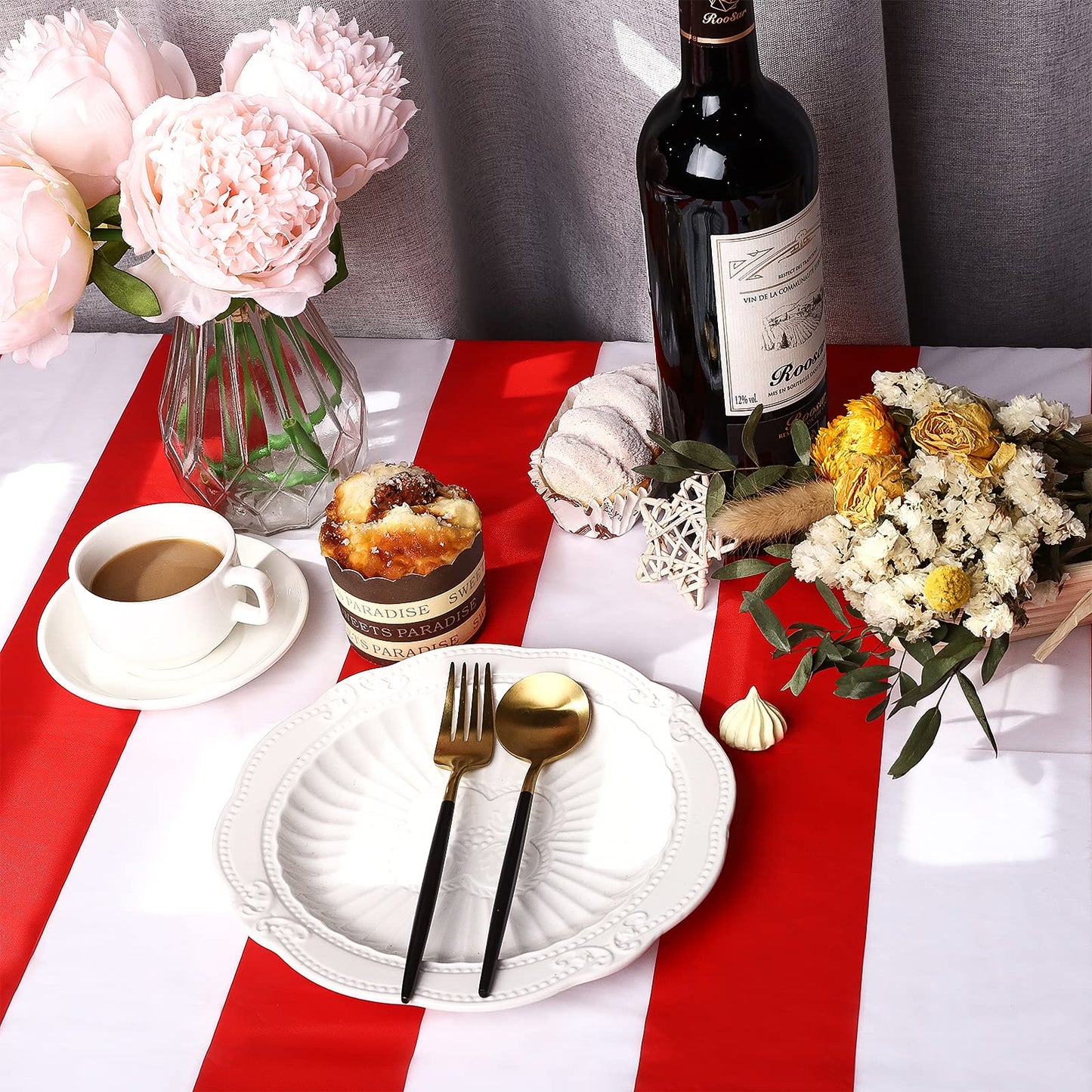 Elcoho 2 Pack Red And White Stripes Tablecloth Plastic Stripe Table Cover Carnival Circus Tablecloths For Carnival Circus Themed Party Decorations Movie Night Birthday Party Supplies