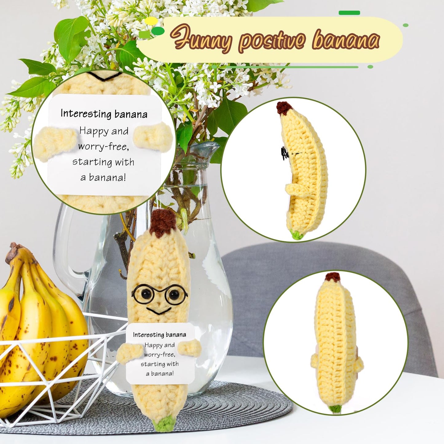 Funny Positive Banana, 5.1In Emotional Support Potato Creative Cute Knitted Pocket Hug Doll With Inspirational Gift Interesting Crochet For Plush Birthday Gift Party Decoration Encouragement