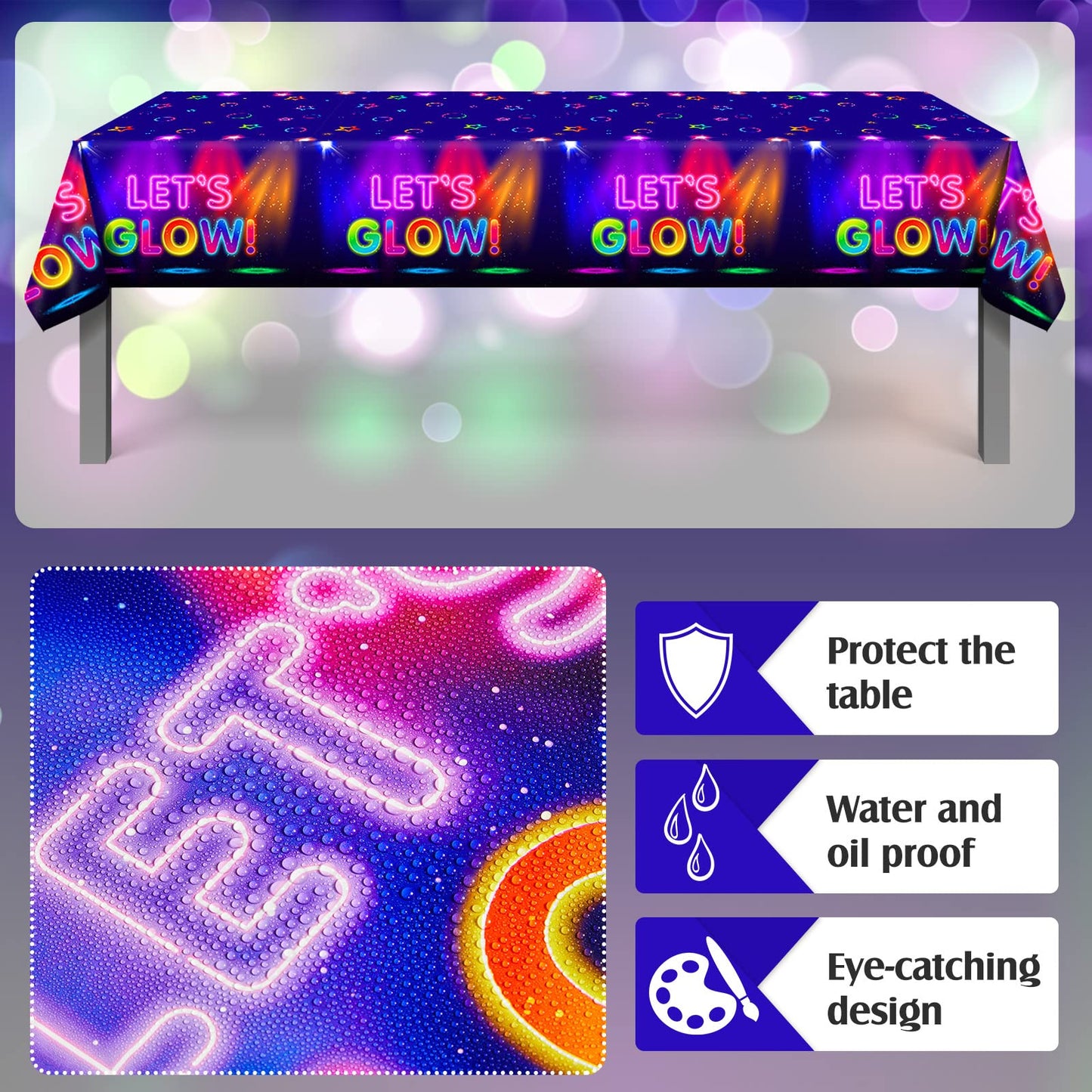 Tegeme Glow Tablecloth 86 X 51 Inch Glow In The Dark Tablecloth Disposable Tablecloths For Glow Theme Neon Party Black Light Par
