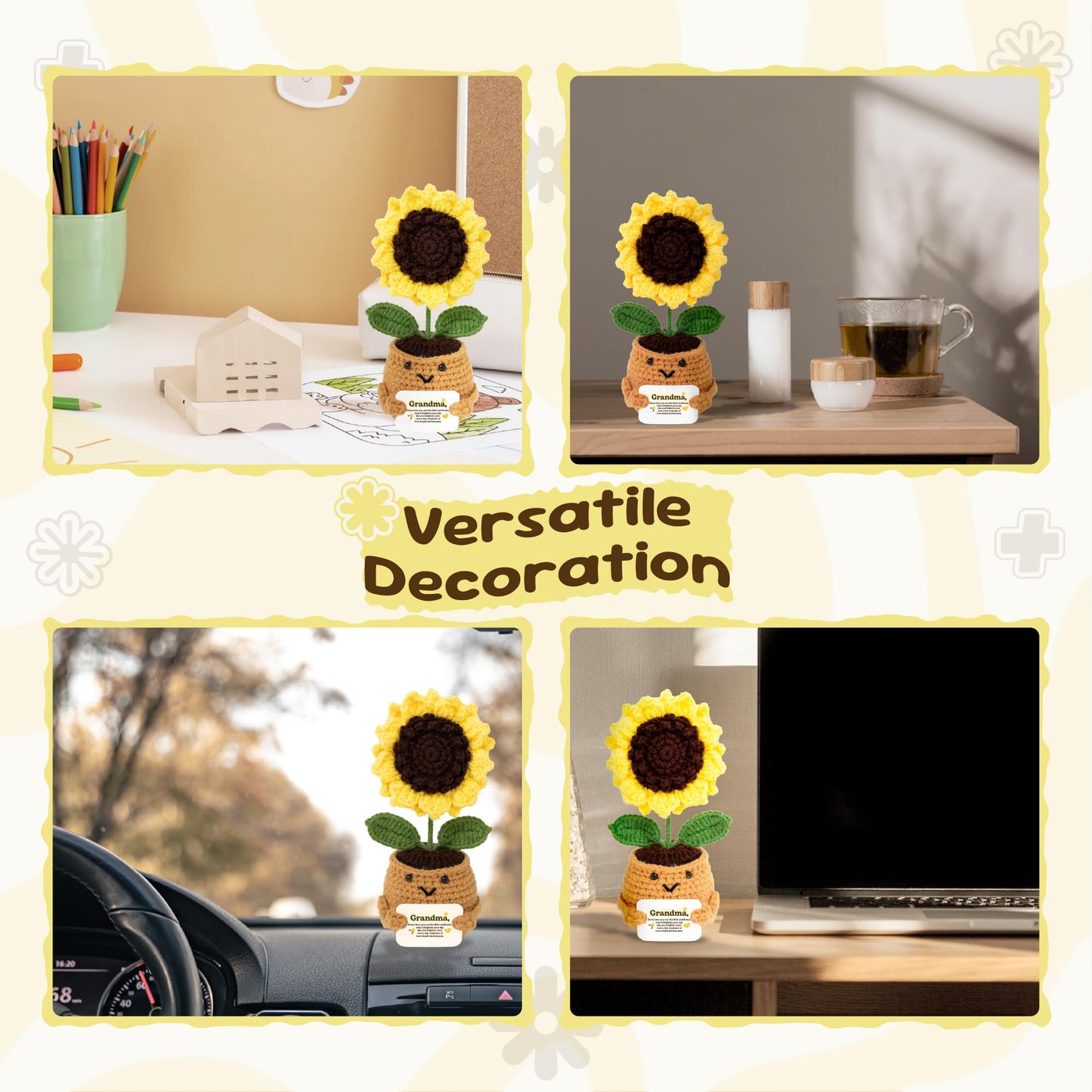 THEGIFTY Emotional Support Crochet Sunflower Doll - Handmade Positive Affirmation Gift for Women Mom Dad Grandma Friends Teachers (Grandma)