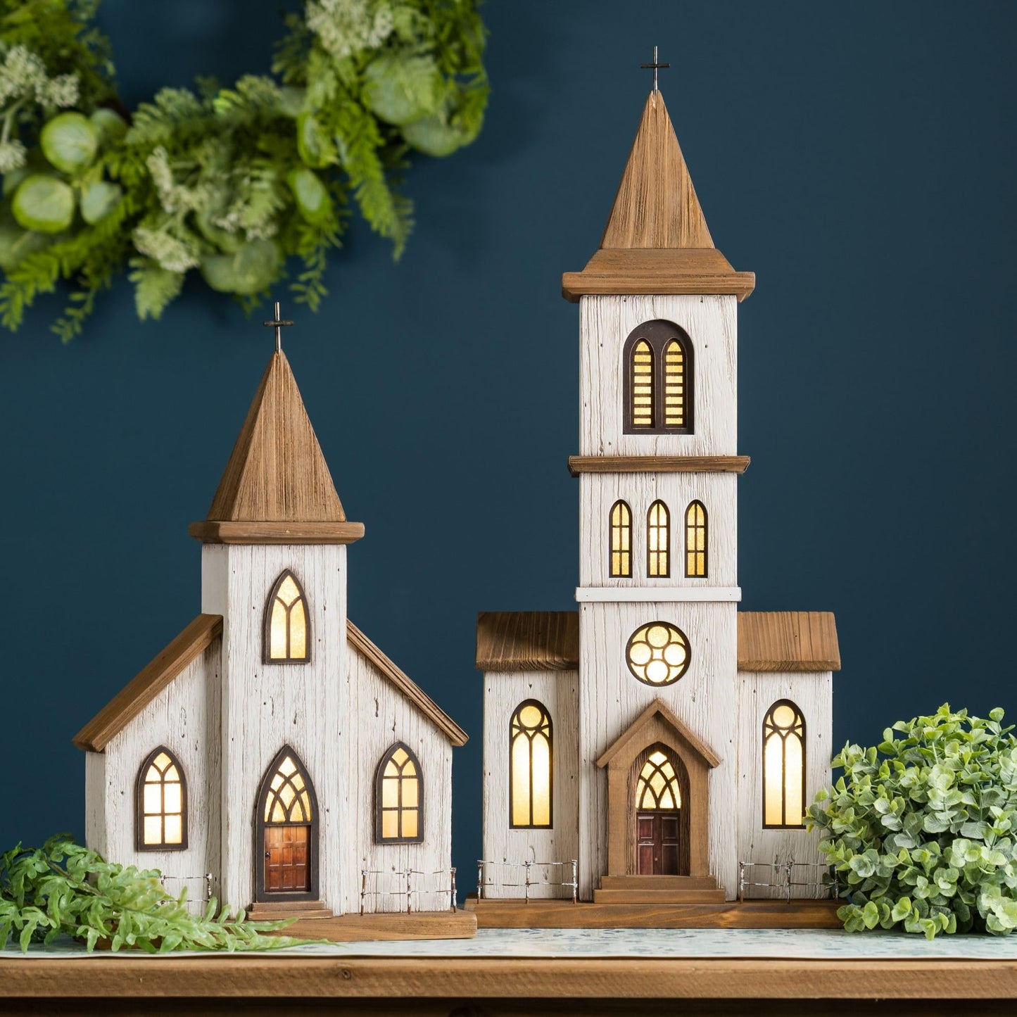 Melrose Wood and Iron Church with Brown Finish 85413DS