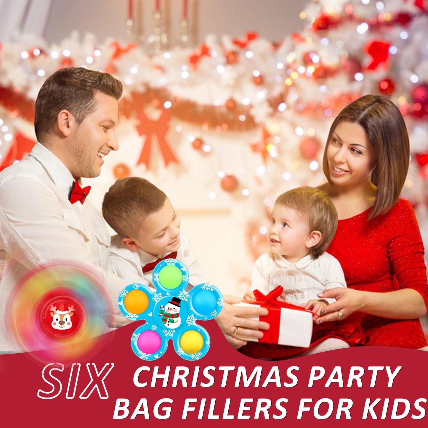 Scione Christmas Day Gifts For Kids, 24 Pack Christmas Fidget Spinner Bulk Pop Sensory Toy Christmas Party Favors For Kids, Classroom Exchange Gifts For Christmas Party Supplies Girls Boys