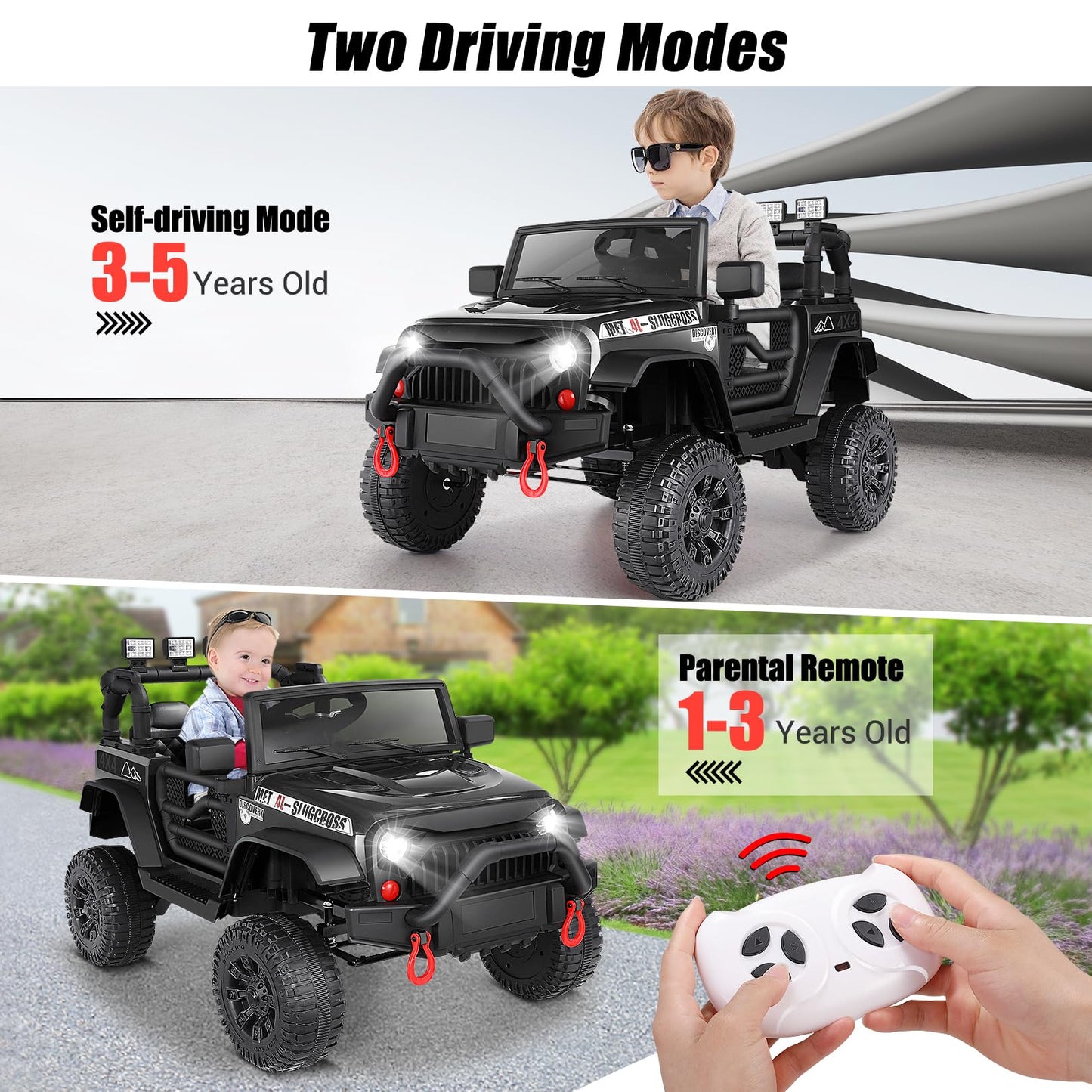 Hikole Electric Ride On Cars For Kids Toddlers, 12V Ride On Car Truck With Remote Control, Battery Power Car Wheels For Kids W/B