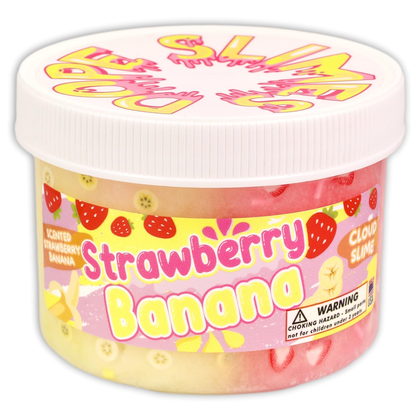 Strawberry Banana (8 Fl/Oz) - Scented Cloud Textured Slime - Handmade In Usa - Dope Slimes - Pink/Yellow