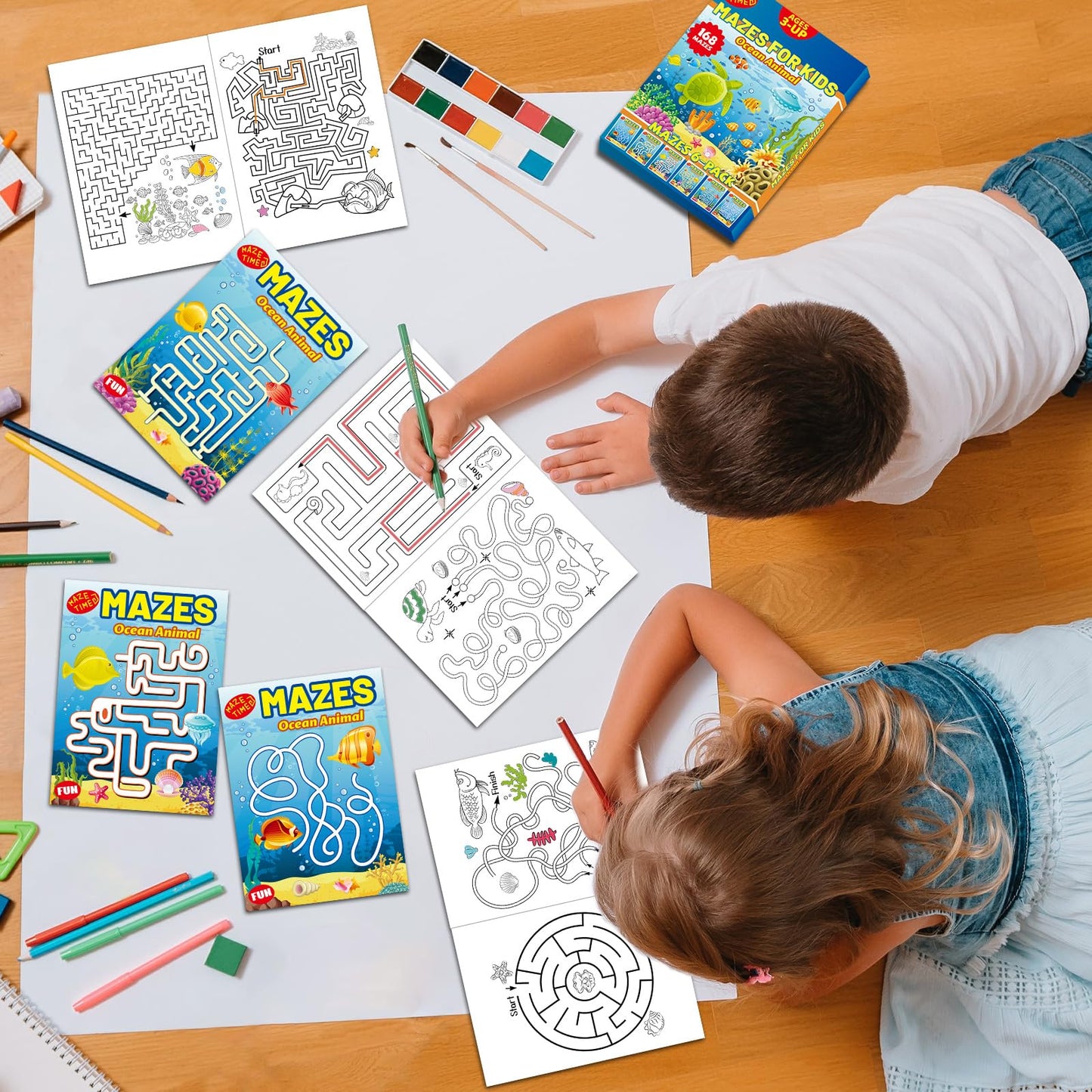 Wiooffen 168 Pages Under The Sea Maze Books For Kids Ages 3-8, 6-Pack- 6 Beginner Level Kids Activity Books Busy Books Ocean Ani