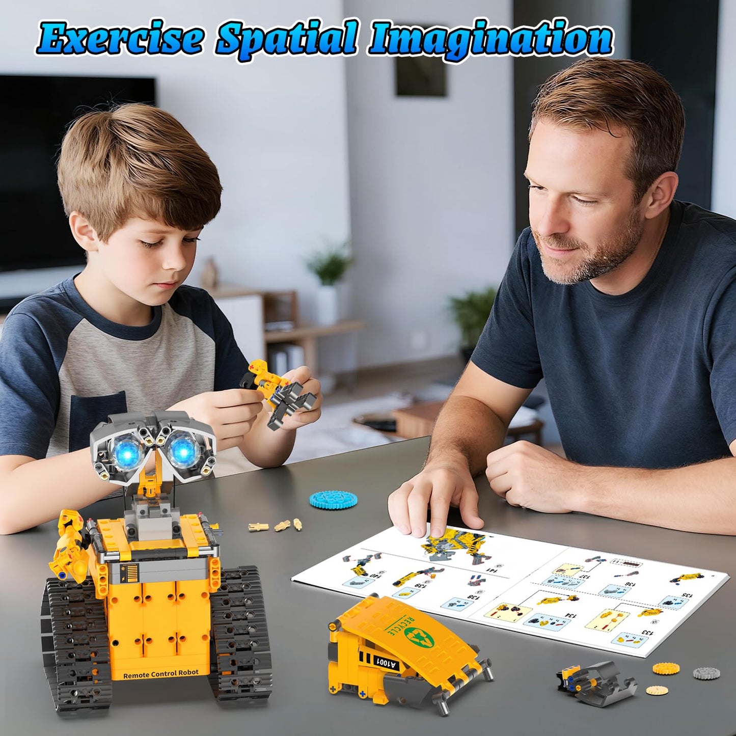 Karei Robot Building Kit - 3 in 1 Excavator & Garbage Truck, 700 Pcs, Remote Control, Plastic, Medium, Yellow, Model A1001