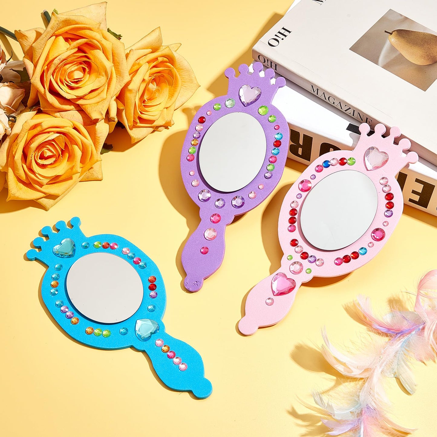 Liliful 12 Pack Princess Foam Mirror Kits Decorate Your Own Princess Mirrors Party Supplies Kids Unbreakable Toy Crafts For Girls Party Favors Birthday Diy Decorations(Cute)