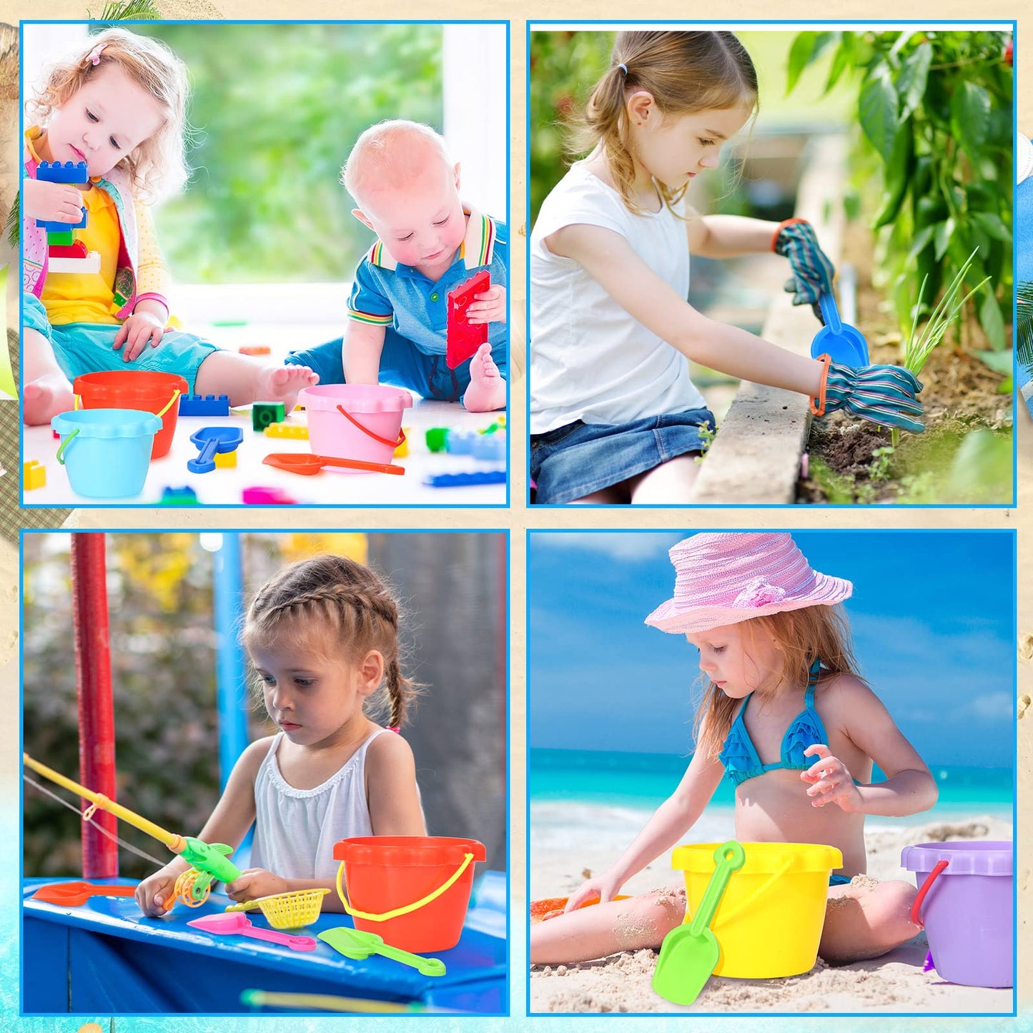 36 Pcs 6'' Sand Buckets And Shovels Bulk Small Plastic Beach Pails Shovels Sand Castle Mold Tools For Summer Beach Pool Party Fa