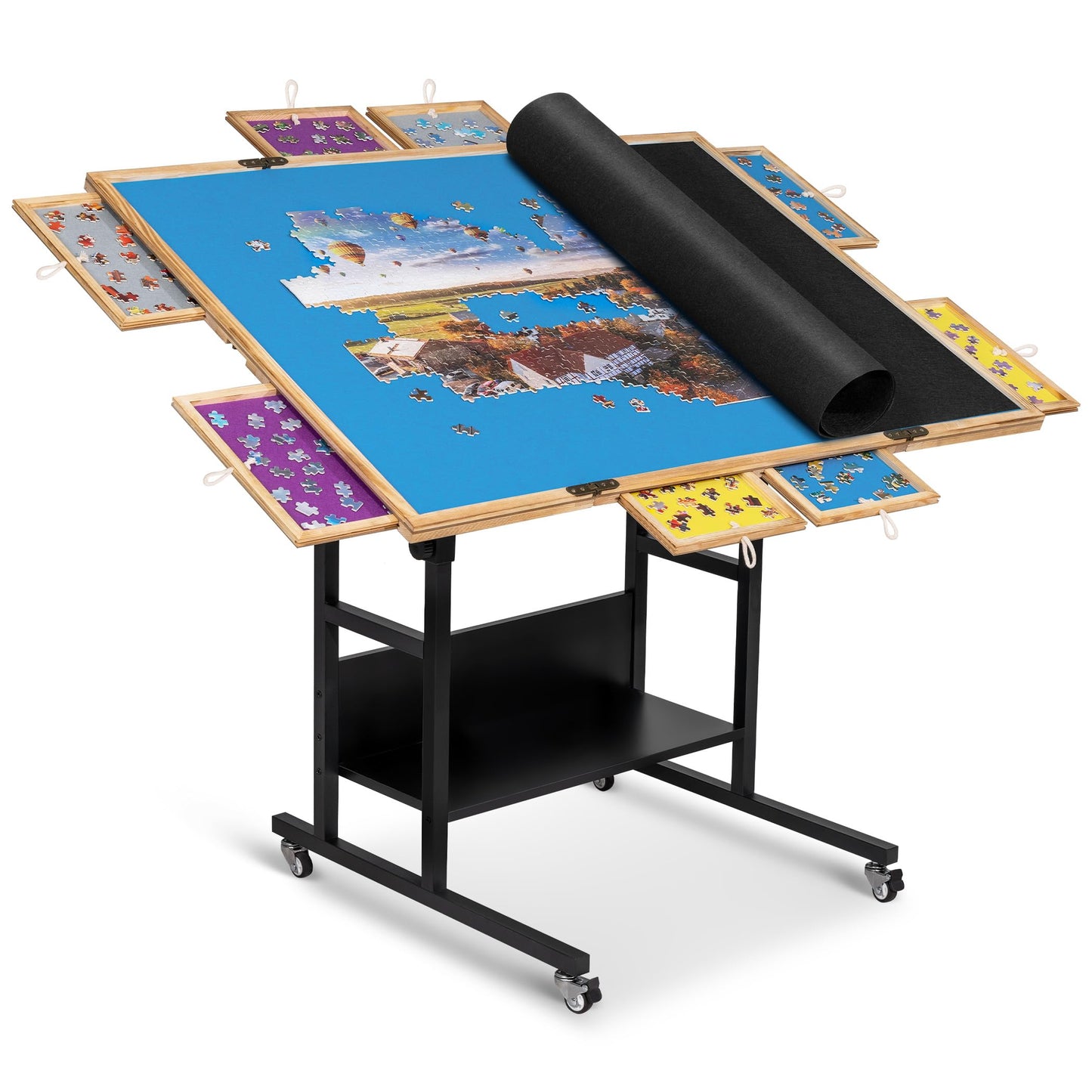 Becko US 2000 Piece Tilting & Foldable Puzzle Table with 8 Drawers & Cover, Adjustable Puzzle Tables for Adults with Height & Ti