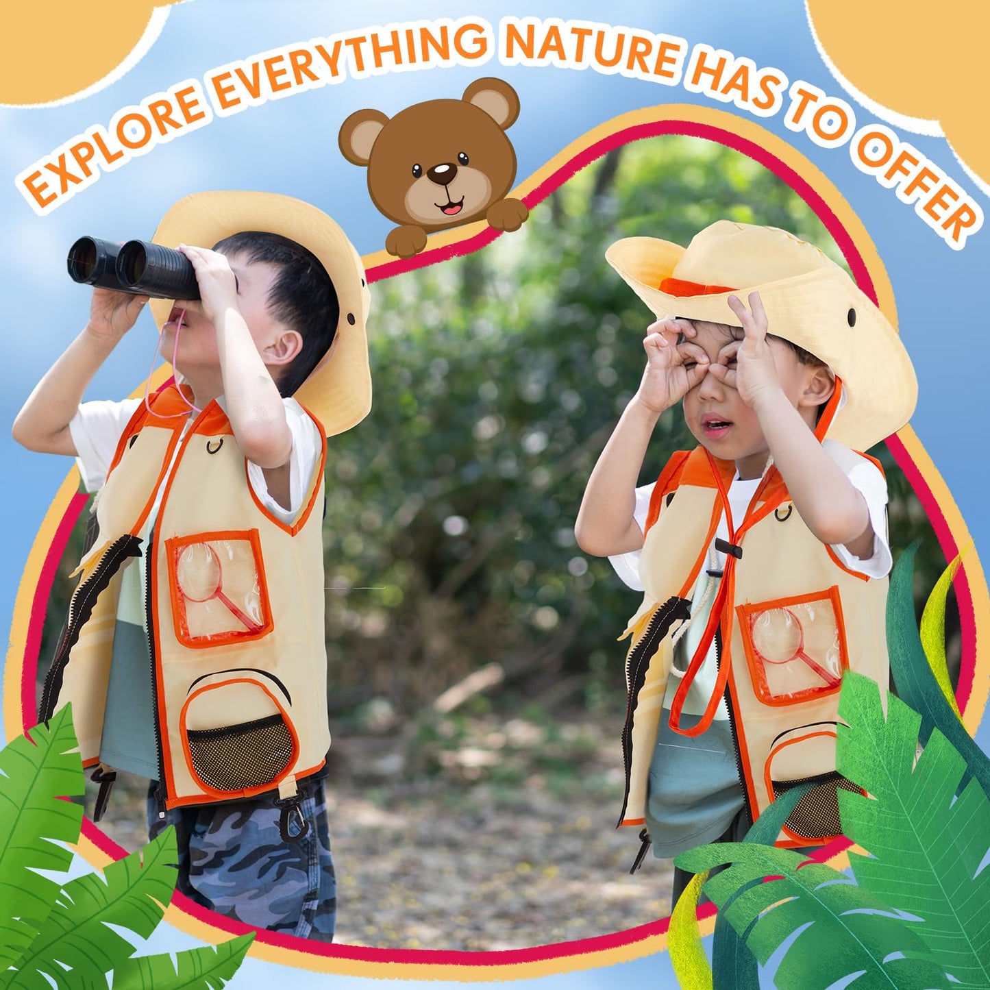 Ramede Kids Safari Explorer Vest And Hat Costume Fishing Adventure Camping Vest For Boy Girls Toddler Outfit(Classic,Green)
