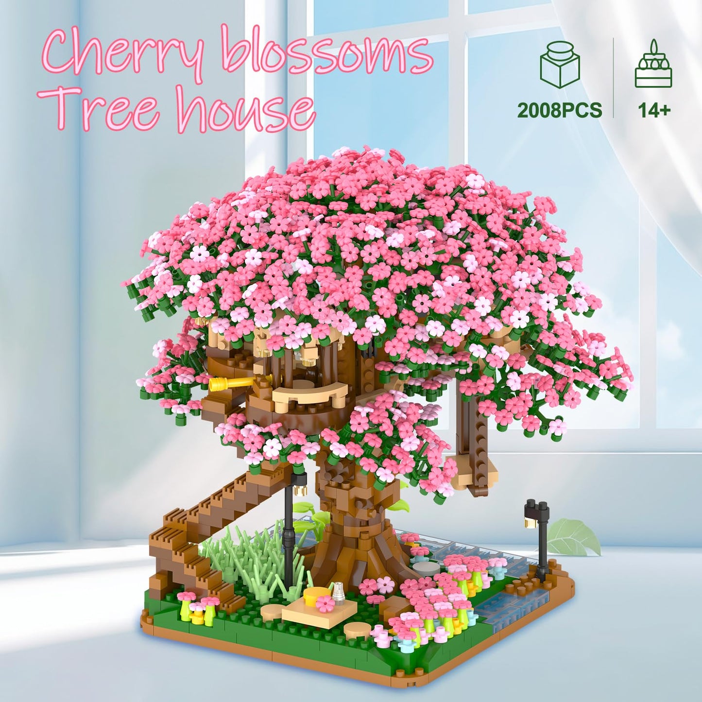 Christmas Gift Cherry Blossom Tree Building Block Kit 2008 Pcs Cherry Bonsai Tree Building Sets Diy Sakura Tree House Model Sets