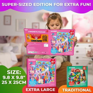 Quokka Magnetic Puzzles For Kids Ages 4-6 - 2X48 Travel Puzzle Games For Toddlers 3-5 Years Old - Car Activities Toy For Boys And Girls 2-4 Yo - Unicorns & Mermaid Learning Magnet For Road Trip