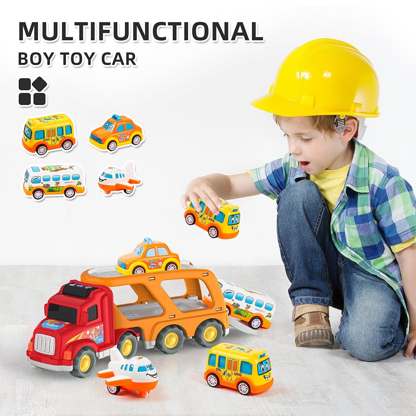 Veslier Toddler Toys Car for Boys Girls Age 1-3 3-5, 5 in 1 Carrier Transport City Vehicles Toys,Kids Toy Cars for Toddlers 1-3,