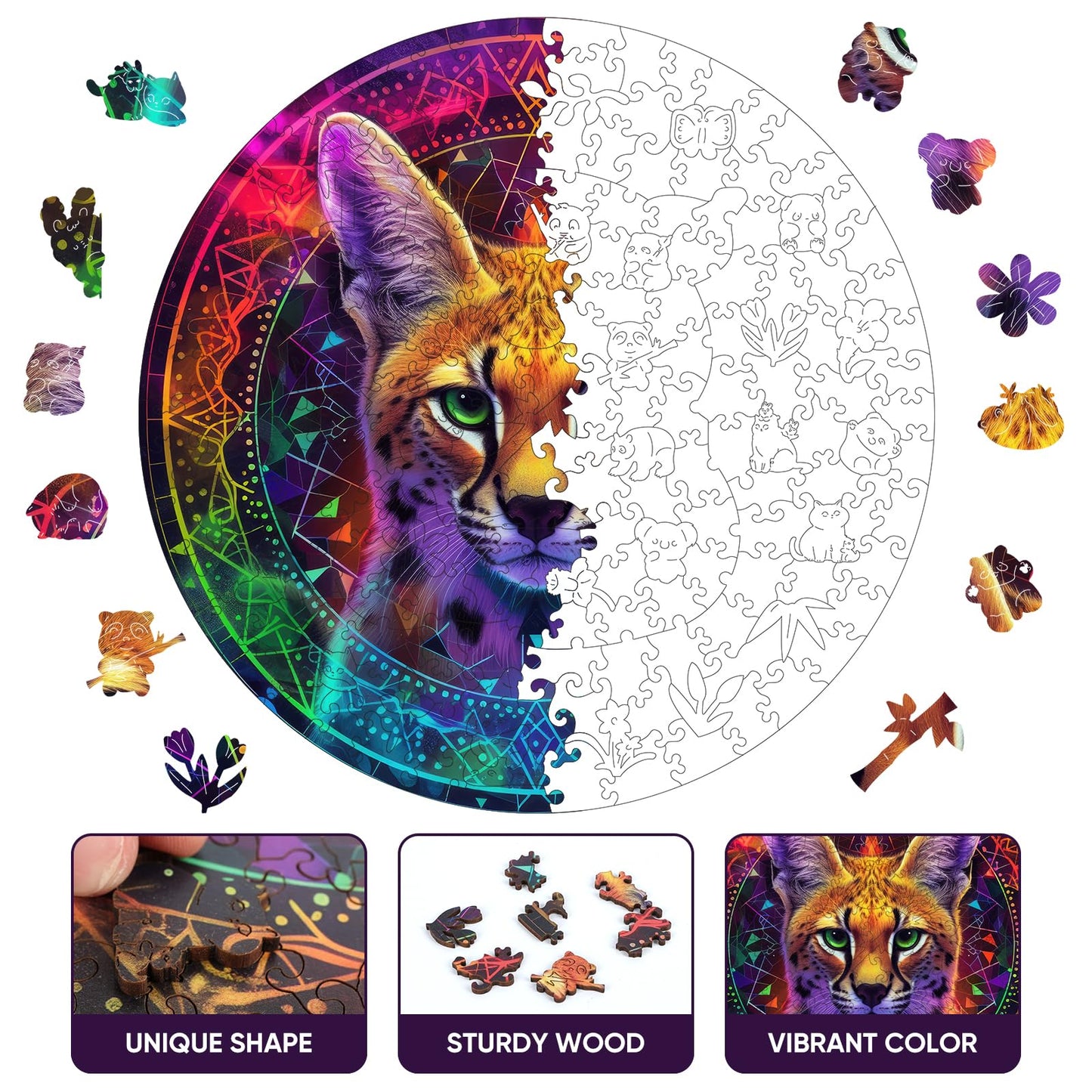 Qiuenisray Wooden Jigsaw Puzzles-Leopard, 200Pcs,11.3X11.3In,Medium,Wooden Puzzles For Adults,Unique Shape Animal Adult Puzzles,