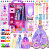 91Pcs 11.5 Inch Girl Doll With Clothes Accessories And Closet, Princess Gowns, Fashion Dresses, Outfits ,Swimsuits, Shoes, Hangers, Doll Dress Up Toys For Girls Kids Toddlers Toy (Include Doll)