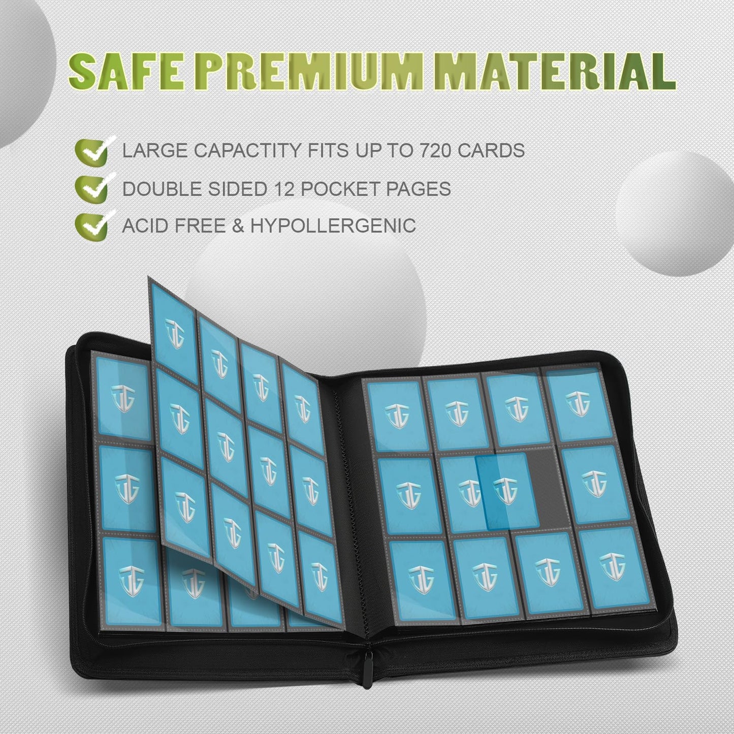 Tcguard 12 Pockets Trading Card Zipper Binder For 720 Cards| Secure Side Loading Pockets | Trading Card Album Folder | Compatibl