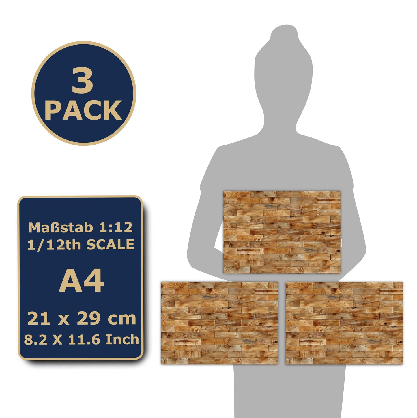 3 Sheets Self-Adhesive Flooring For Dollhouse 1:12 Scale (Honey Oak)