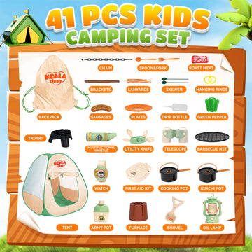 Kids Camping Set, Smilesskiddo 41 Pcs Pretend Camping Set For Kids 3-5 With Pop Up Tent - Indoor And Outdoor Play Camping Toys F