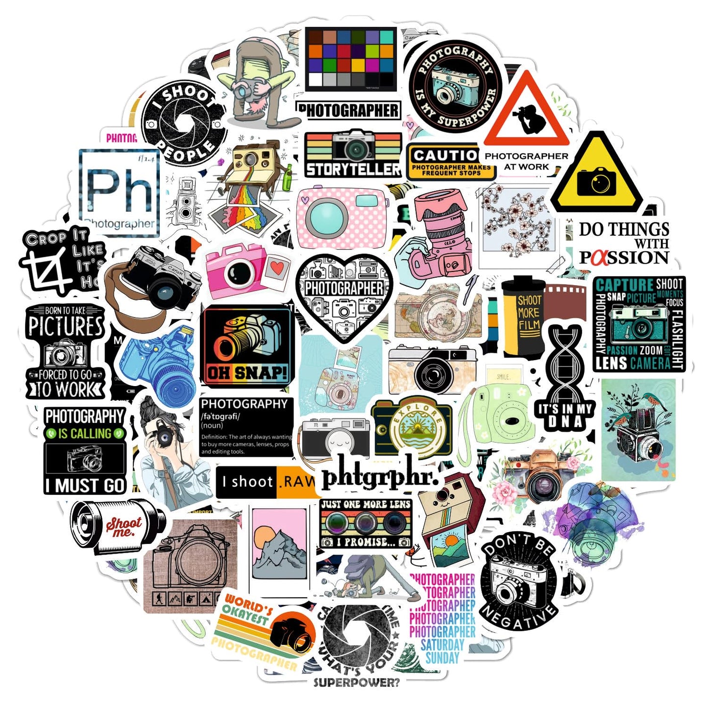 Bulbacraft 100Pcs Photography Stickers, Camera Stickers For Water Bottles, Laptop, Scrapbooking, Planners - Photographer Gifts W