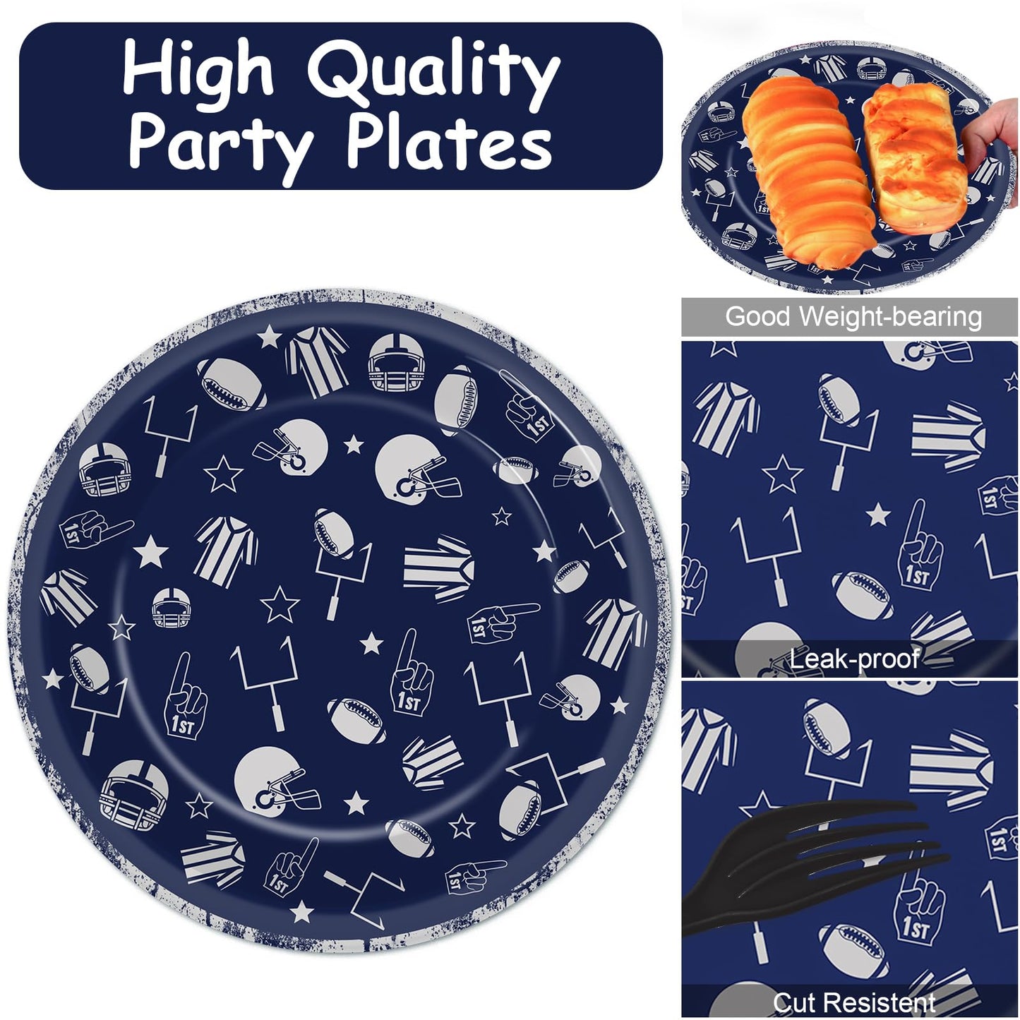 Football Party Plates And Napkins Supplies Kit Serve 25, Cowboy Navy Blue Football Rugby Tableware Kit Football Disposable Paper
