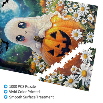 Halloween Jigsaw Puzzle For Adults 1000 Pieces Cute Pumpkin Ghost Puzzles Autumn Horror Ghost Wooden Puzzle For Family Friends A