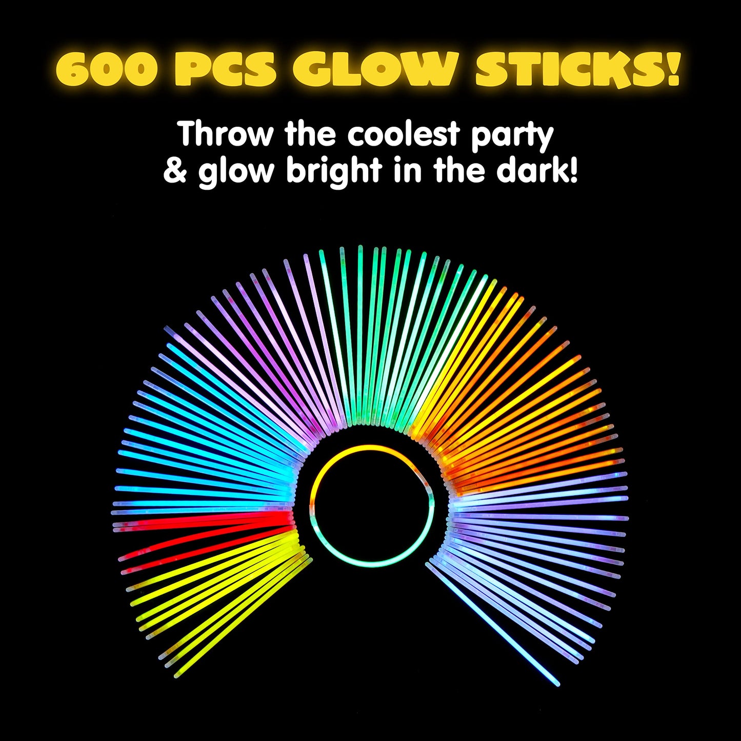 Joyin 300 Pcs 8' Glowsticks, Bracelets Necklaces, Glow In The Dark Party Favors, Easter, Christmas, Halloween Supplies Pack, Football Party Supplies