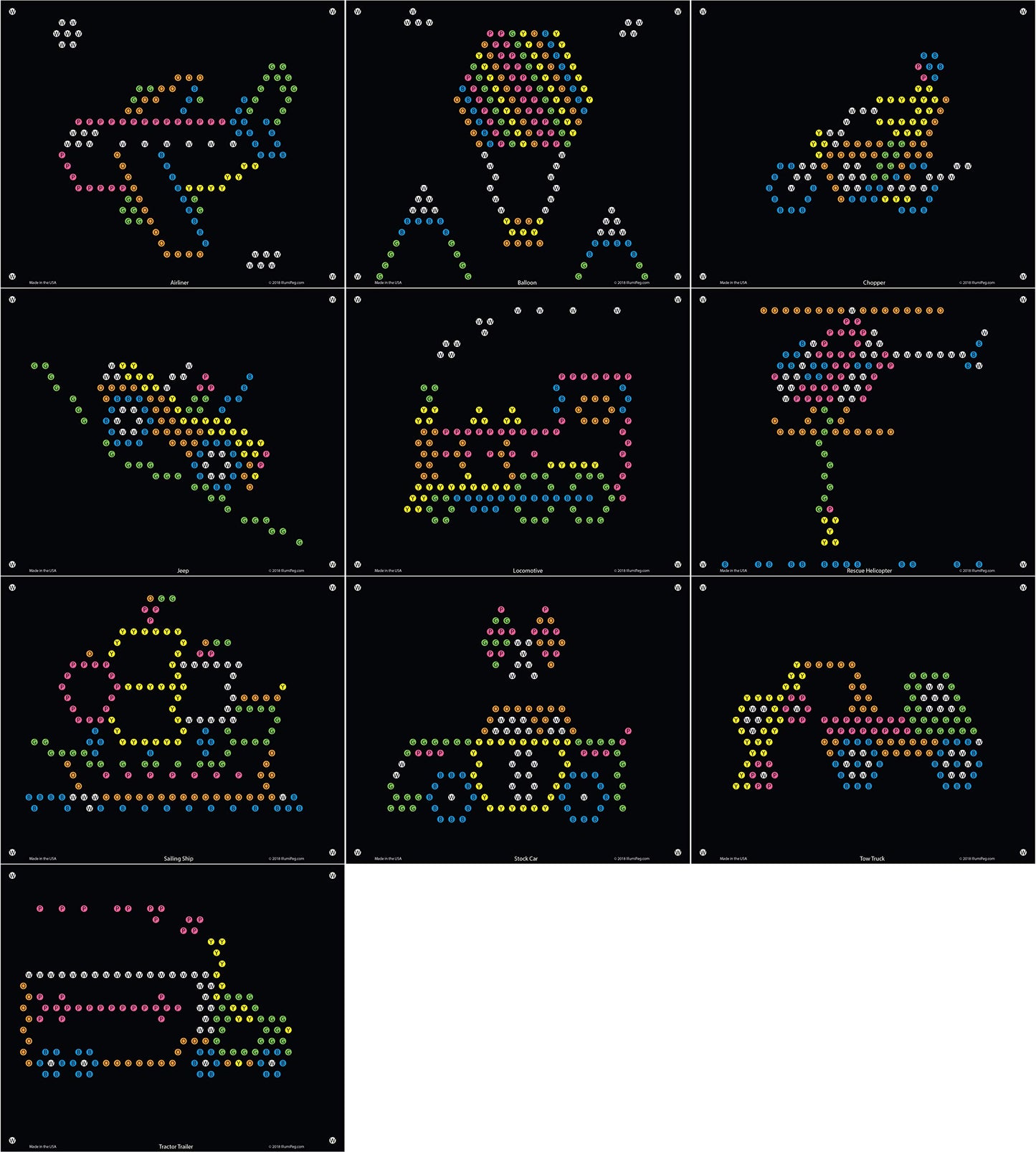 Illumipeg Things That Go Refill Templates For Basic Fun Lite Brite Ultimate Classic (10 Sheets, 7X8)