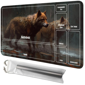Rwutytiul Two Wolves Card Playmat 24 X 14 Inch With Tube Bag, Card Gameplay Playmat With Zones Commander Deck Board Mtg Rpg Ccg