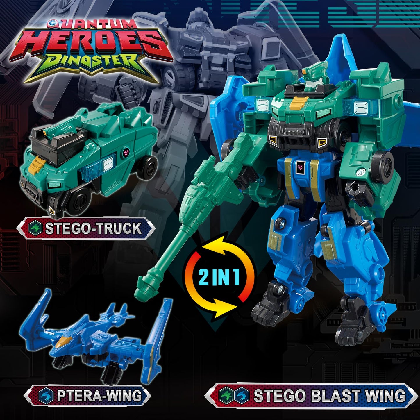 Quantum Heroes Dinoster Transforming Toys, 2-In-1 Transforming Robot Stego Blast Wing, 6.7-Inch Action Figure Children'S Robot T
