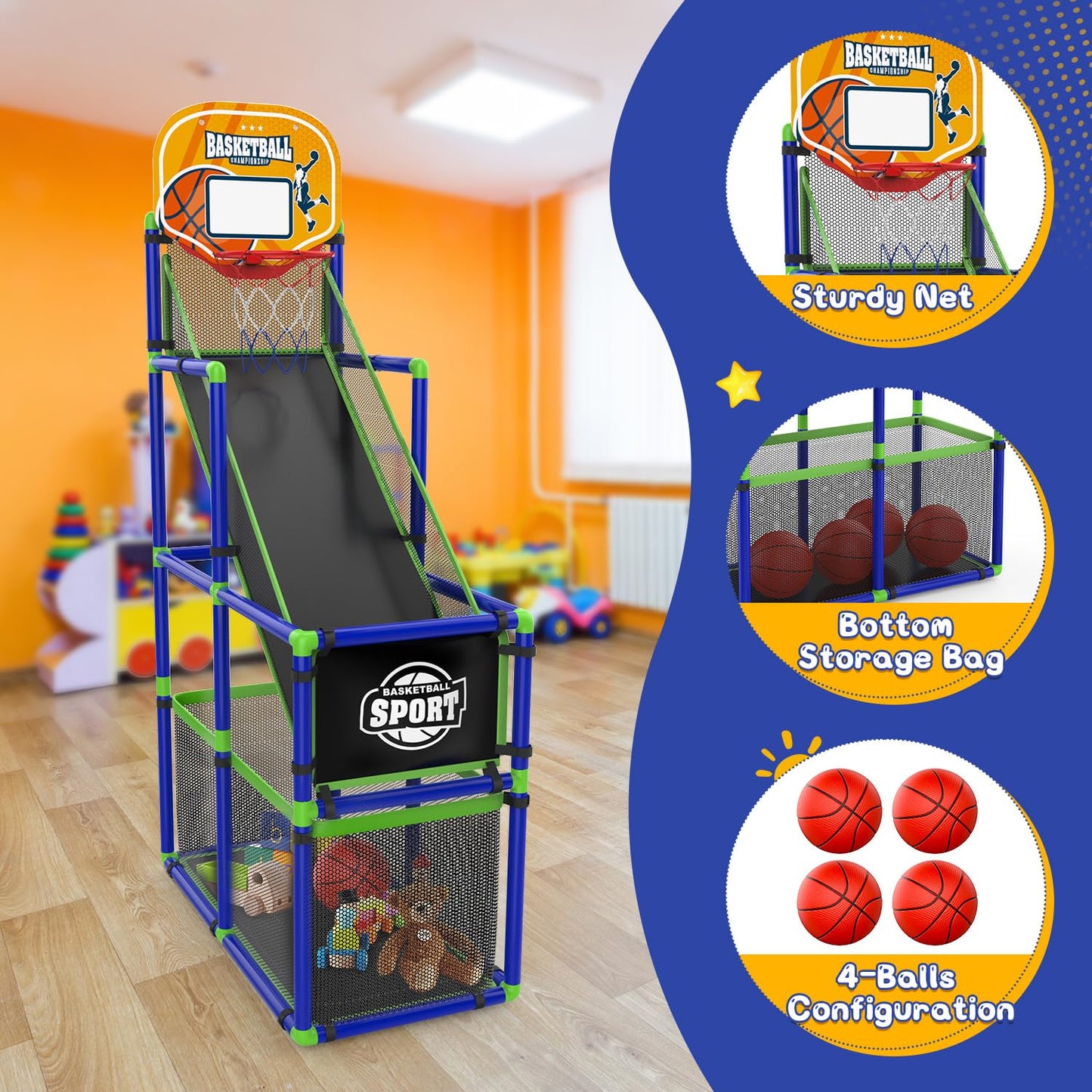 Eaglestone Toddler Arcade Basketball Hoop Game Indoor, Ajustable Height Indoor Basketball Hoop With Storage Design For Kids,Perfect Sports Outdoor Play Toys For Kids Age 3-4 5-4 4-8