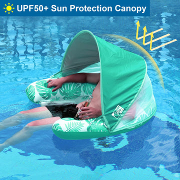 COOLCOOLDEE Pool Float with Canopy Cup Holder - XL Pool Chair Lounge Float with Adjustable Sun Shade Cover Drink Holder Ergonomic Headrest Inflatable Pool Float for mature-themeds(Green)