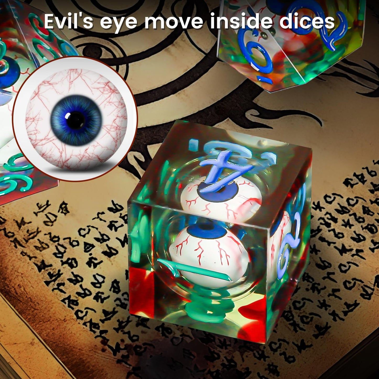 Evil Eye Dices OriCraft Moving Eyes Dice DND Dice Set with Moving Eye Inside Dungeons and Dragons Polyhedral Role Playing Gaming