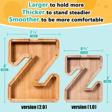 SummiDate Wooden Letter Piggy Bank| Piggy Bank for Boys Girls Toddler| Alphabet Z Money Bank| Coin Bank Birthday Gift for Kids|Birthday Gift for Kids (Z)