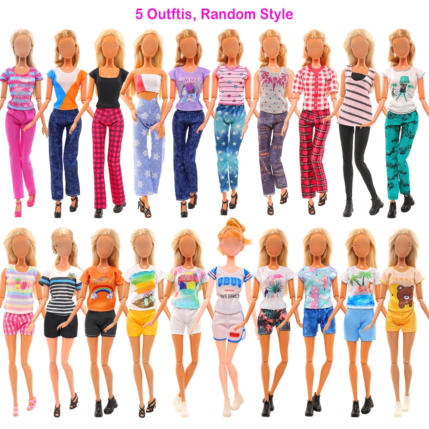 Barwa 42 Pack Doll Clothes And Accessories 5 Pcs Fashion Dresses 5 Tops 5 Pants Outfits 6 Pcs Mini Dresses 10 Shoes 6 Necklace 10 Hangers For 11.5 Inch Doll
