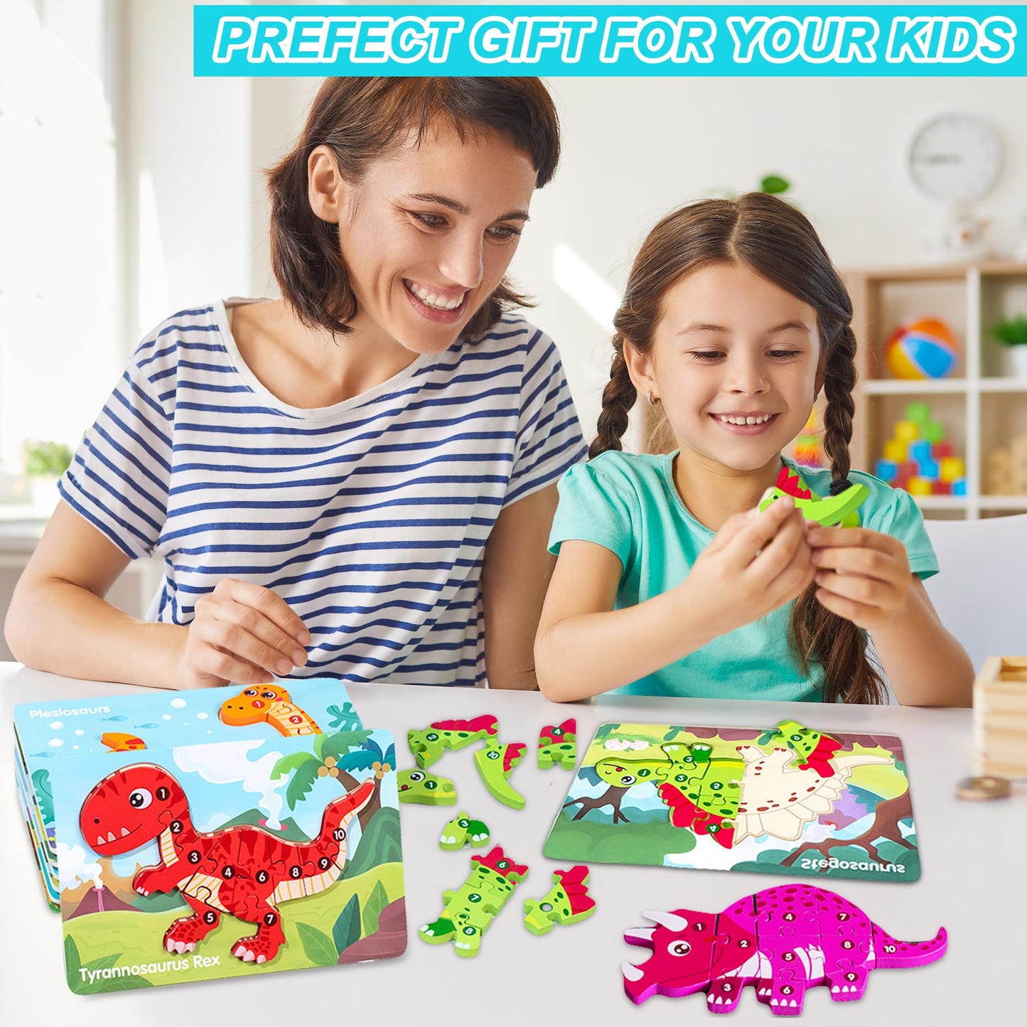 Eooleow Puzzles For Kids Ages 4-6, 4 Packs Wooden Puzzles For Toddlers 1-3, Dinosaur Toys Puzzles For Toddlers 2-4, Toddler Puzz
