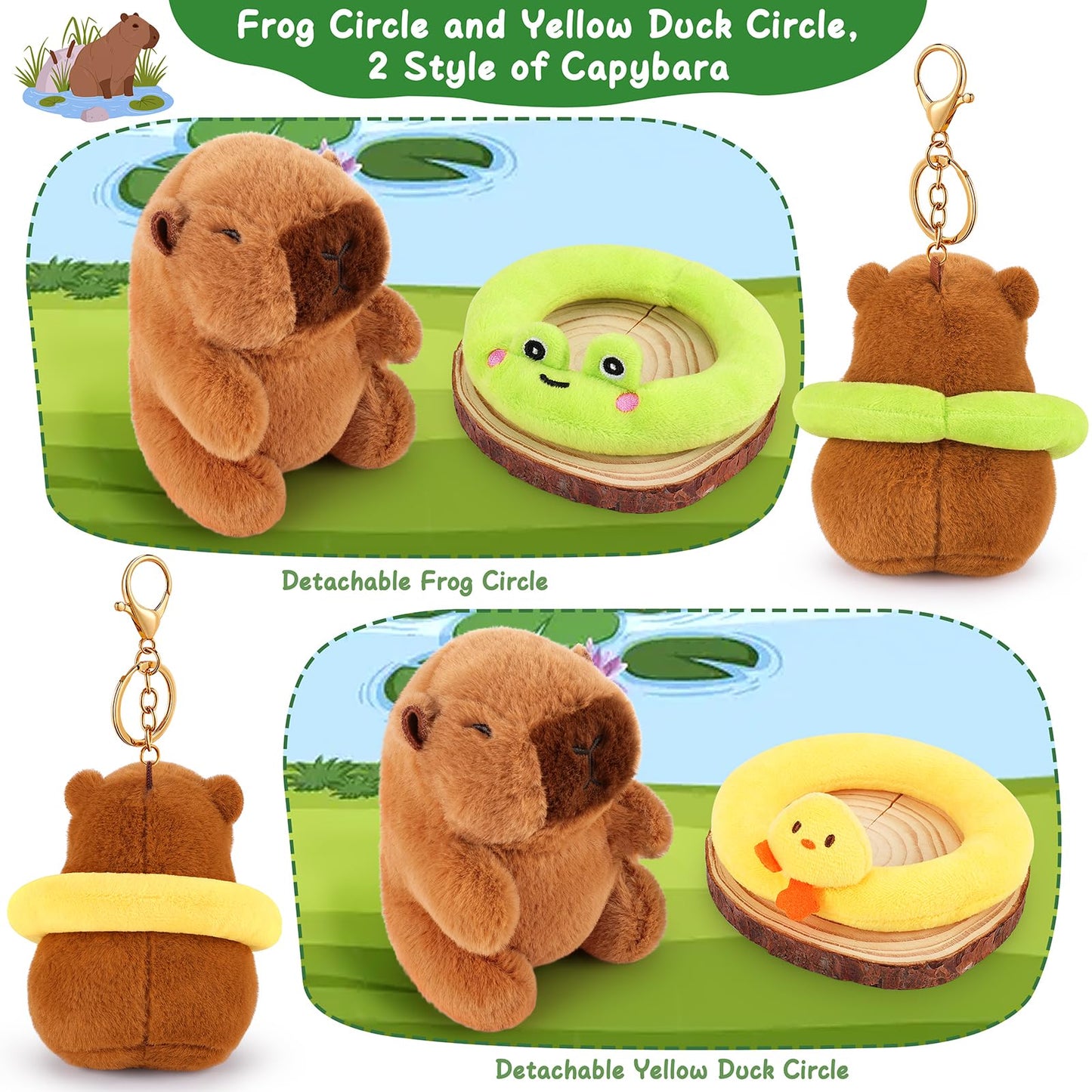 Achwishap 2PCS Capybara Plush Keychain,Cute Keychain Capybara Stuffed Animal,Soft Capybara Plush Toys Key Chain,Kawaii Plushies