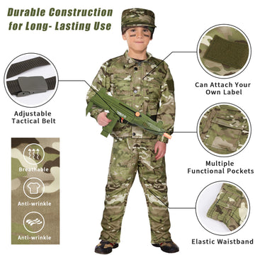 Tacobear Army Soldier Military Costume For Kids Boys Ages 3-11 Halloween Dress Up Role Play Set With Toy Accessories